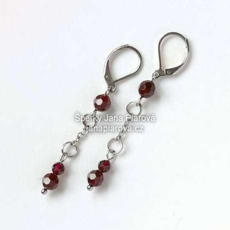 Náušnice / GRANÁT / Fasetované kuličky 5 a 3 mm / Dlouhé