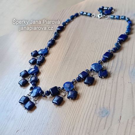 Náhrdelník / LAPIS LAZULI (lazurit) / ovály, čtverce, kuličky
